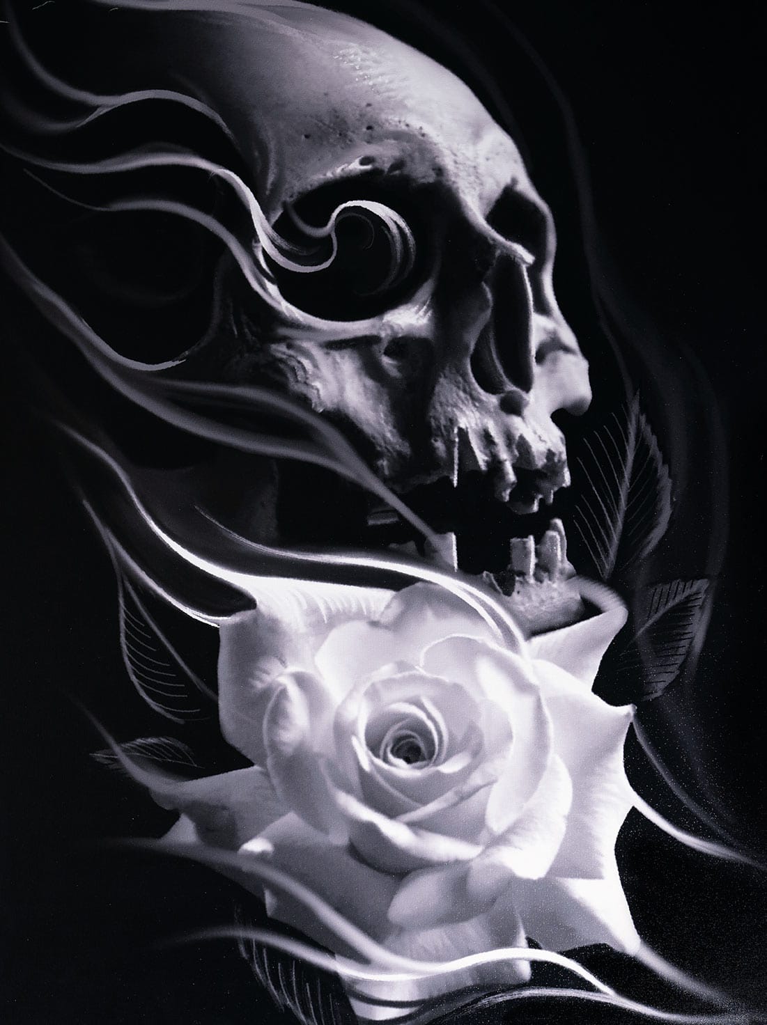 skull and rose drawings
